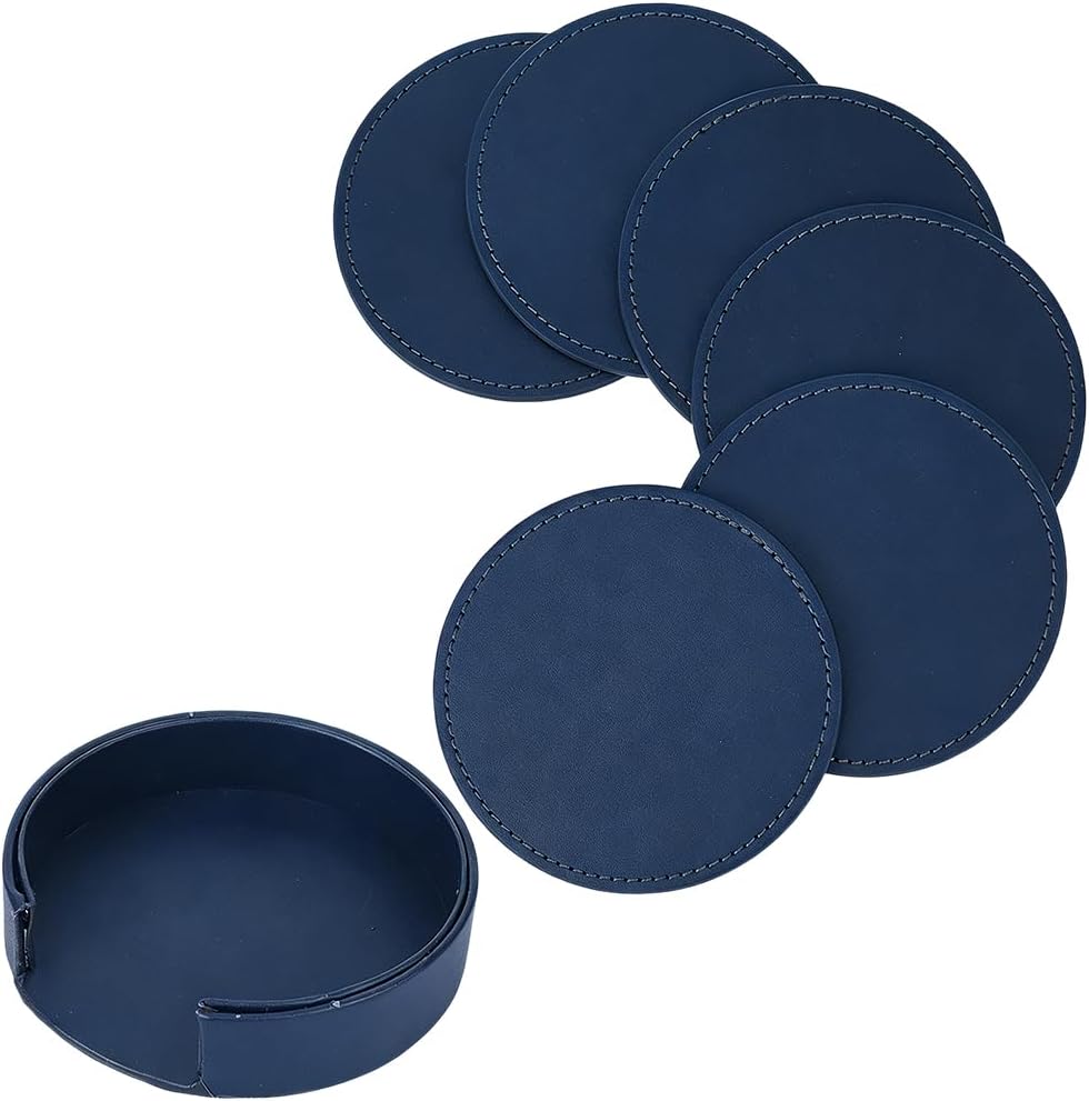 Dessous de verre: antidérapant, en cuir PU, 10cm, bleu