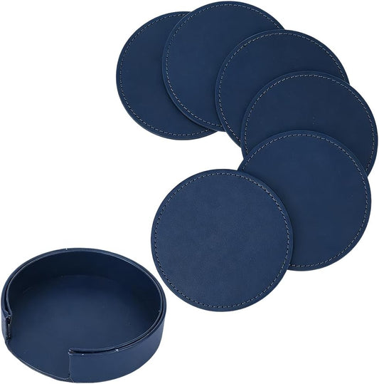 Dessous de verre: antidérapant, en cuir PU, 10cm, bleu