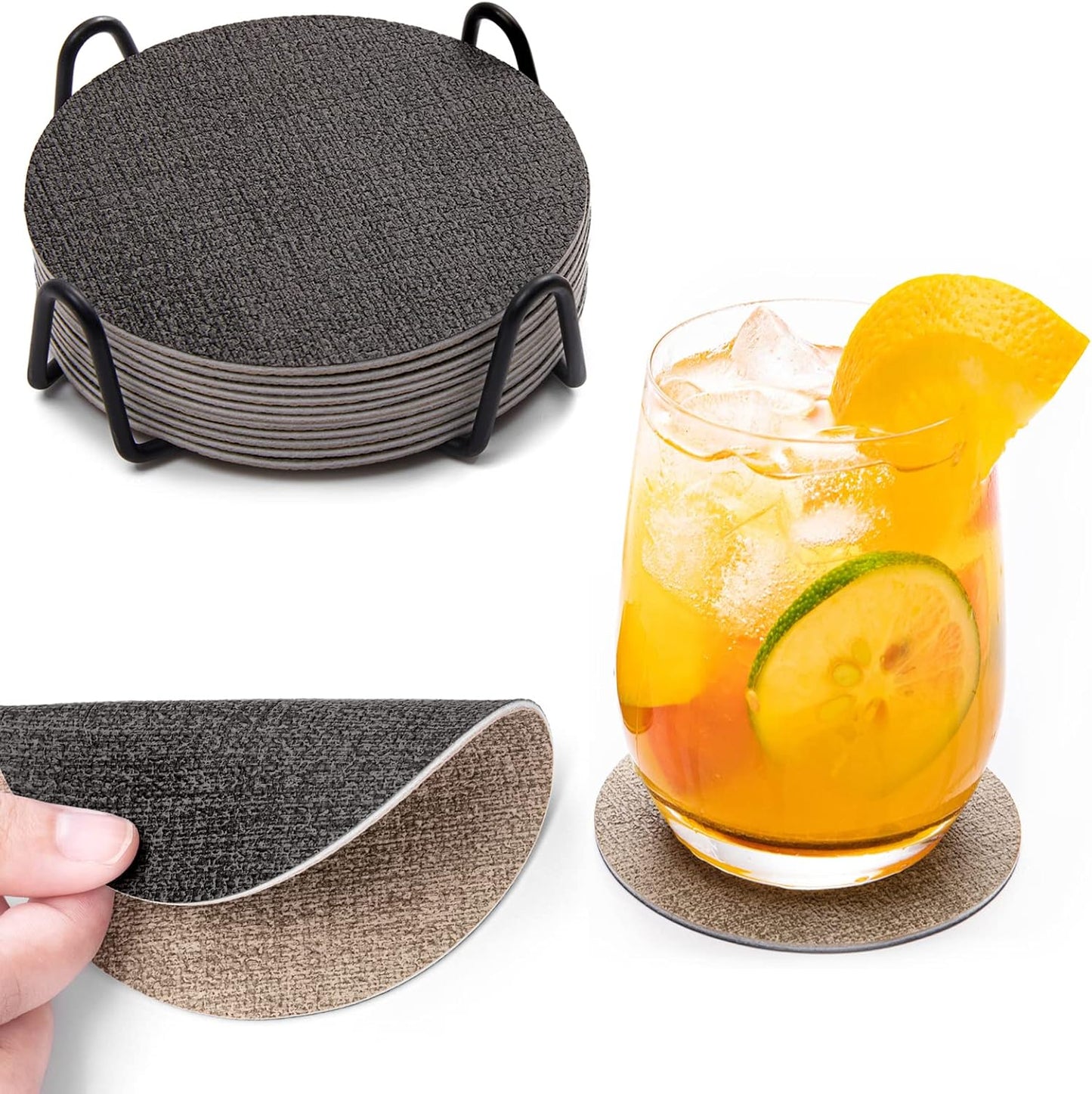 Dessous de verre: lavable, résistant à la chaleur, antidérapant, Lot de 12, gris